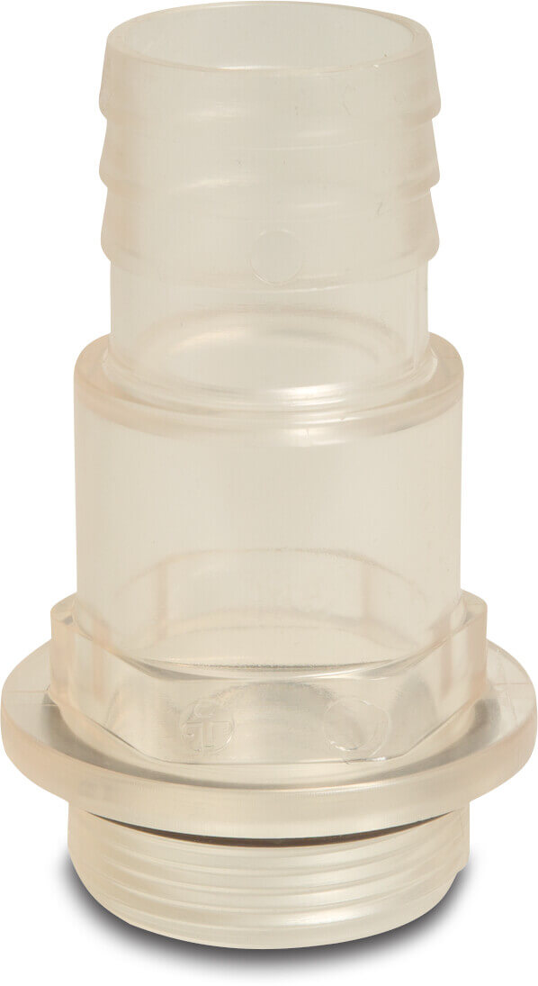 Praher Skueglas PVC-U 1 1/2" x 38 mm udvendig gevind x slangestuds transparent